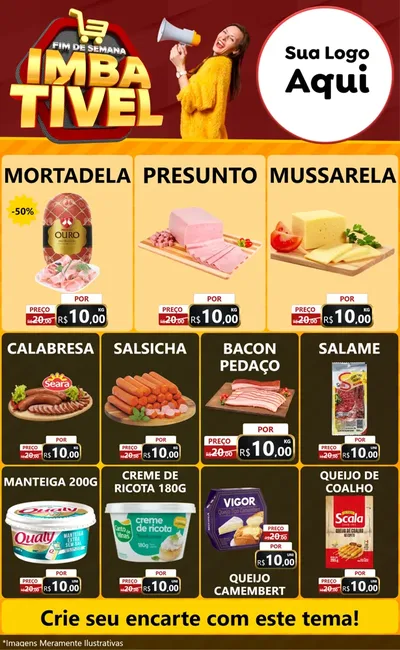Modelo de Encarte para Encarte Grande com o tema Fim de Semana Imbatível para Frios e Laticínios