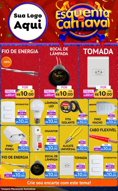 Modelo de Encarte para Encarte Grande com o tema Esquenta de Carnaval para Materiais Elétricos
