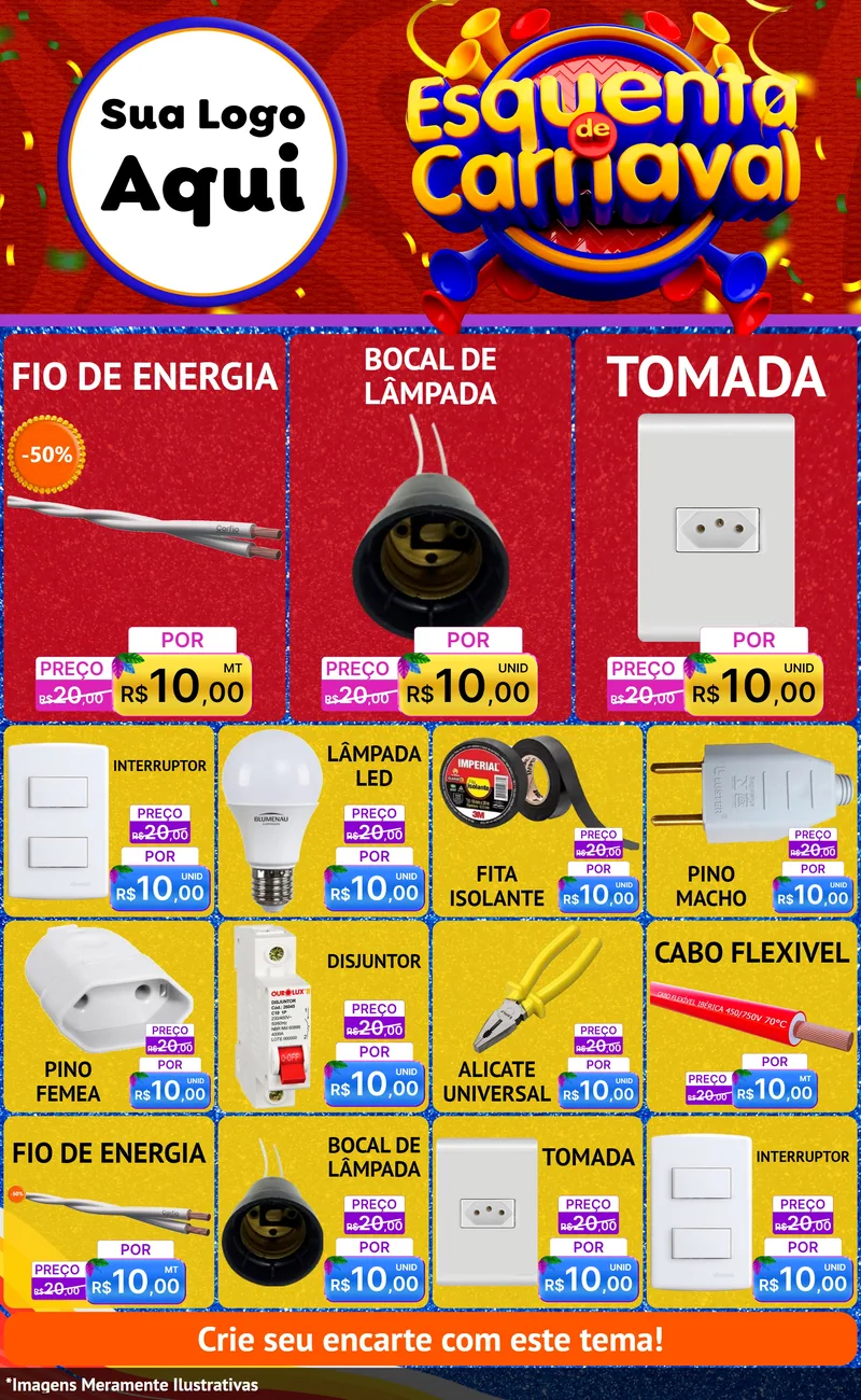 Modelo de Encarte para Encarte Grande com o tema Esquenta de Carnaval para Materiais Elétricos