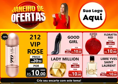 Modelo de Encarte para Encarte A4 Horizontal com o tema Janeiro de Ofertas para Perfumes