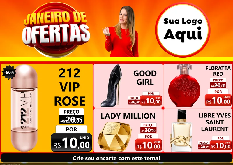 Modelo de Encarte para Encarte A4 Horizontal com o tema Janeiro de Ofertas para Perfumes
