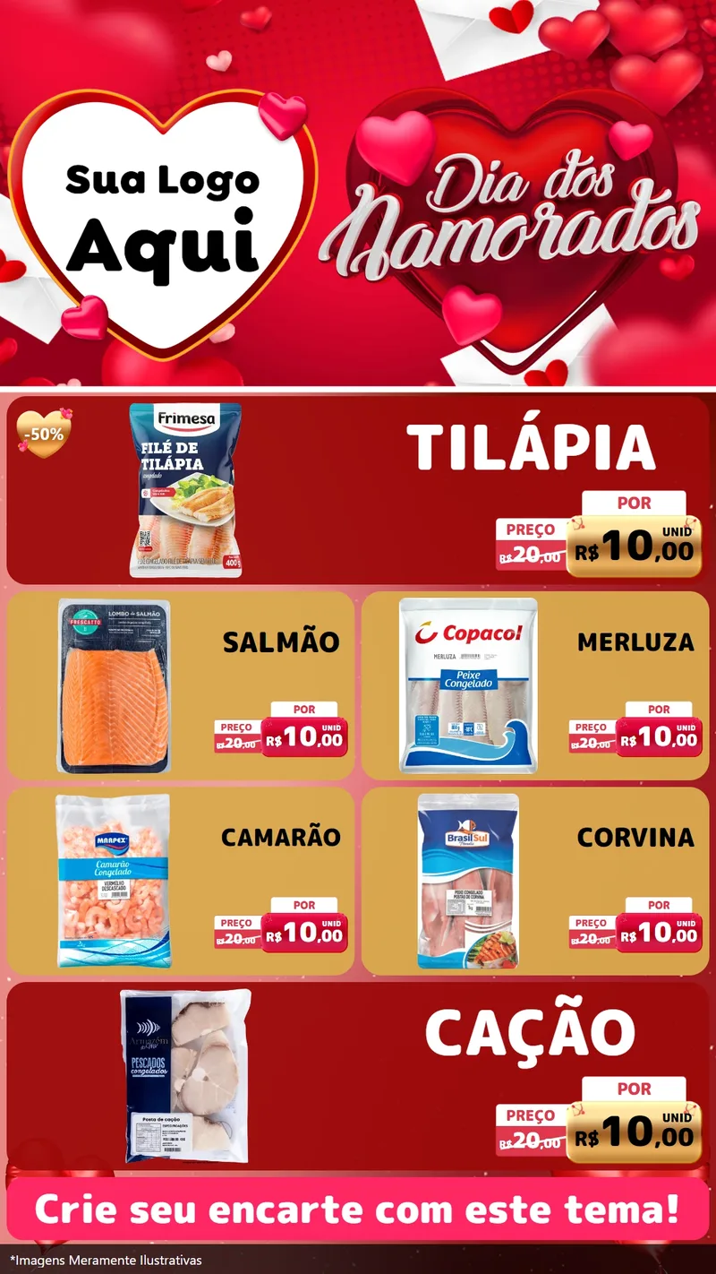 Modelo de TV para TV Vertical com o tema Dia Dos Namorados para Peixaria