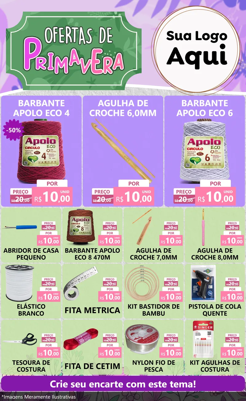 Modelo de Encarte para Encarte Grande com o tema Ofertas de Primavera para Armarinho e Aviamentos