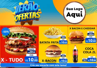 Modelo de Encarte para Encarte A4 Horizontal com o tema Verão de Ofertas para Hamburgueria
