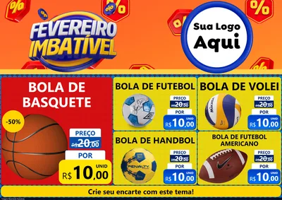 Modelo de Encarte para Encarte A4 Horizontal com o tema Fevereiro Imbatível para Artigos Esportivos