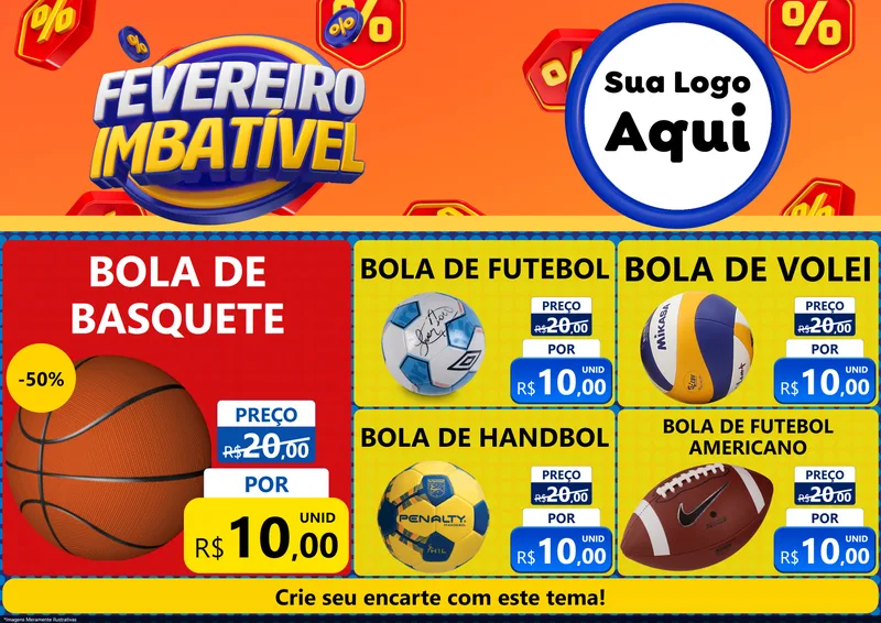 Modelo de Encarte para Encarte A4 Horizontal com o tema Fevereiro Imbatível para Artigos Esportivos