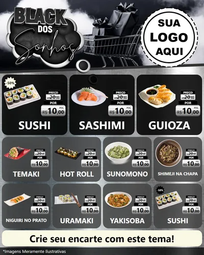 Modelo de Rede Social para Feed Instagram com o tema Black dos Sonhos para Comida japonesa