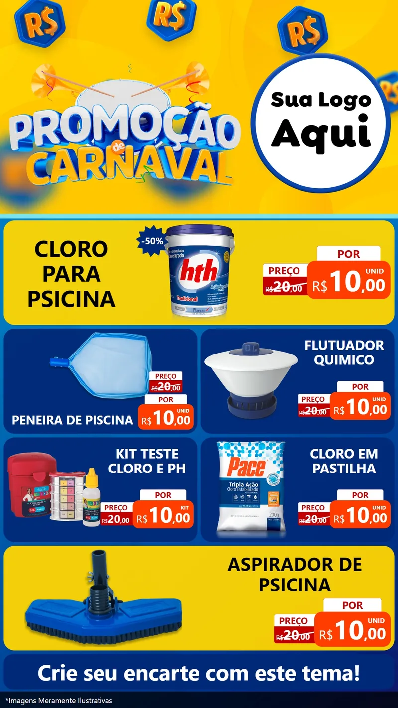 Modelo de TV para TV Vertical com o tema Promoção de Carnaval para Produtos para Piscina