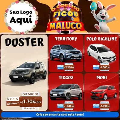 Modelo de Rede Social para Feed Facebook com o tema O Coelho Ficou Maluco - Páscoa para Concessionaria de Carros