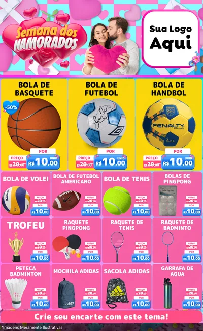 Modelo de Encarte para Encarte Grande com o tema Semana dos Namorados para Artigos Esportivos