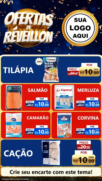Modelo de TV para TV Vertical com o tema Ofertas de Réveillon para Peixaria