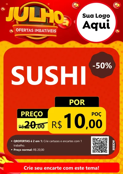 Modelo de Cartaz para Cartaz A4 Vertical com o tema Julho Ofertas Imbatíveis para Comida japonesa