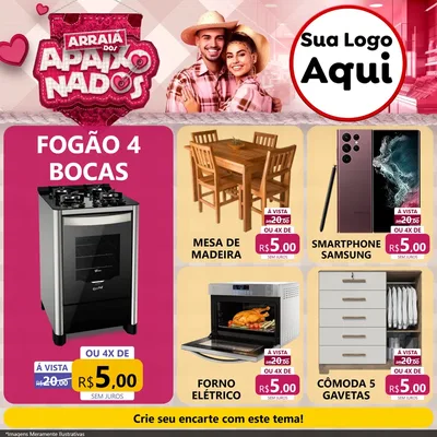 Modelo de Rede Social para Feed Facebook com o tema Arraiá dos Apaixonados - Junina para Móveis e Eletro