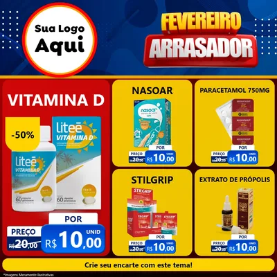 Modelo de Rede Social para Feed Facebook com o tema Fevereiro Arrasador para Farmácia