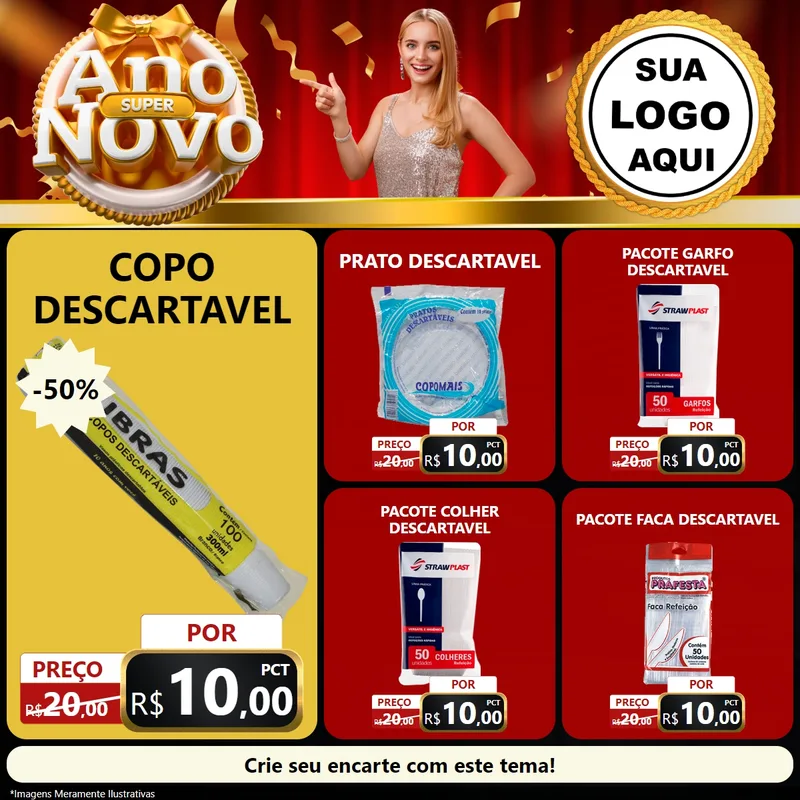 Modelo de Rede Social para Feed Facebook com o tema Super Ano Novo para Embalagens