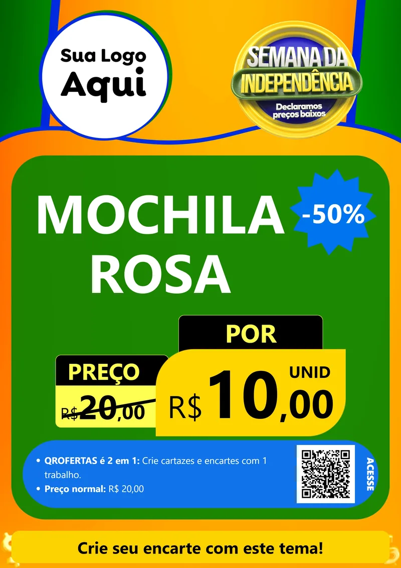 Modelo de Cartaz para Cartaz A4 Vertical com o tema Semana da Independência Declaramos Preços Baixos para Papelaria