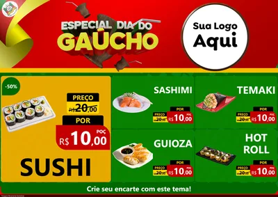 Modelo de Encarte para Encarte A4 Horizontal com o tema Especial Dia do Gaúcho para Comida japonesa