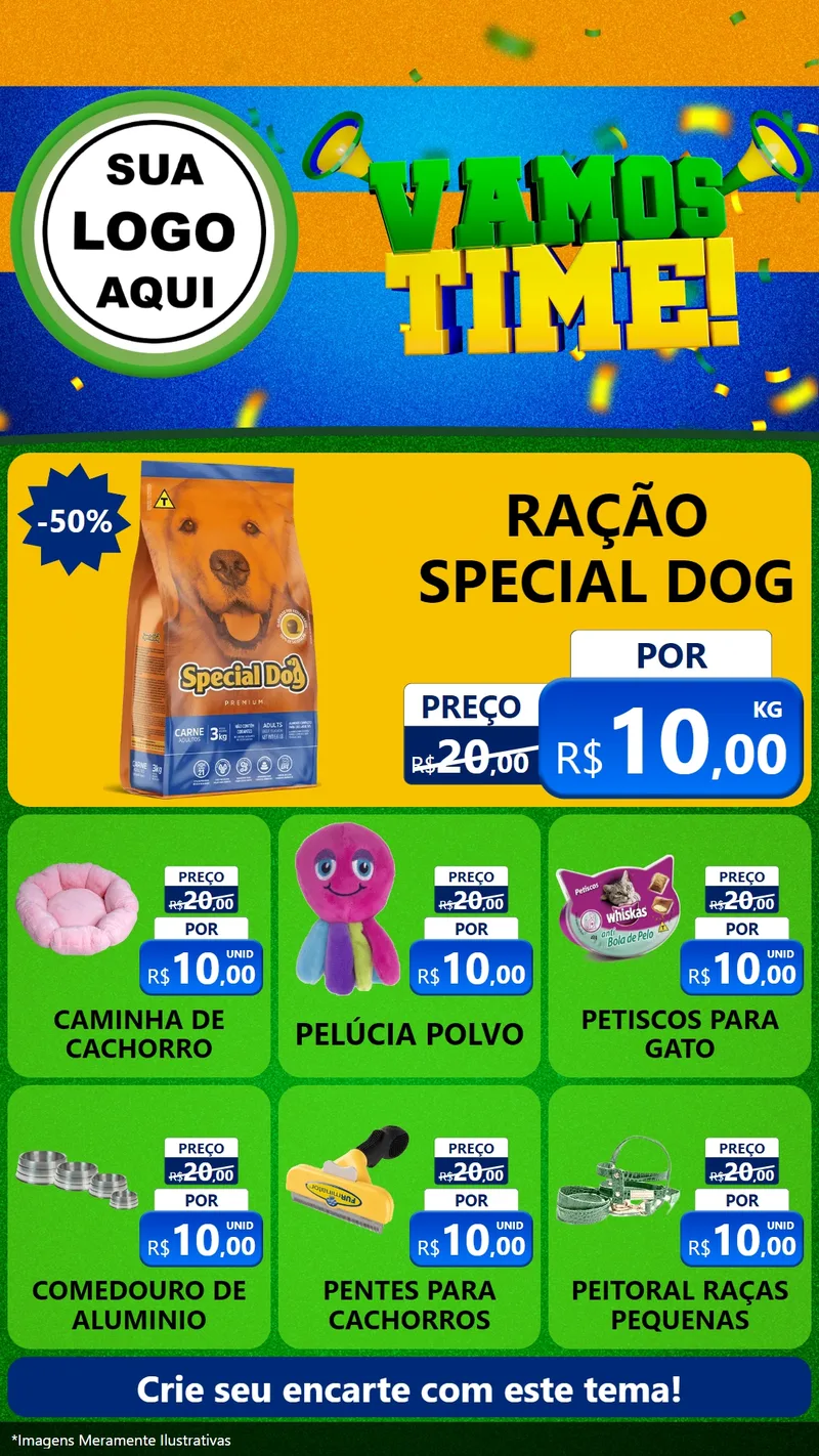 Modelo de Rede Social para Stories com o tema Vamos Time! para Pet Shop