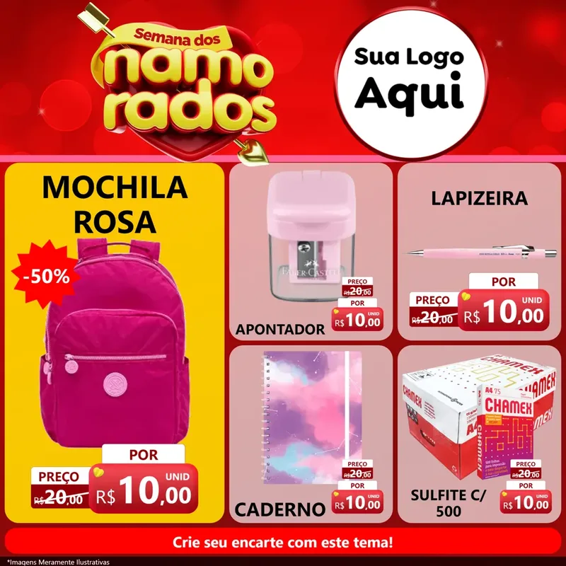Modelo de Rede Social para Feed Facebook com o tema Semana dos namorados para Papelaria