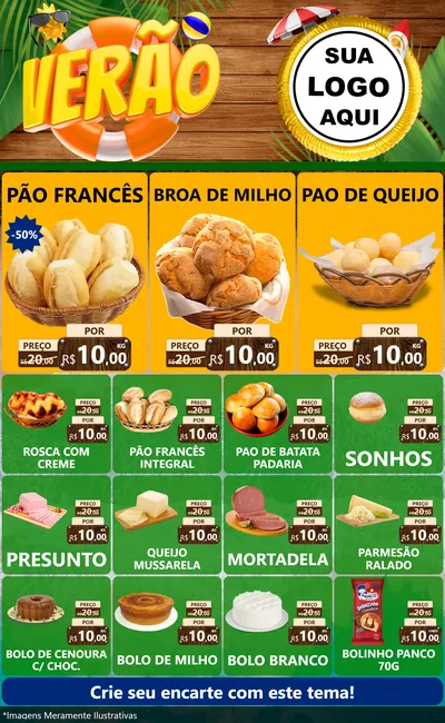 Modelo de Encarte para Encarte Grande com o tema Verão para Padaria
