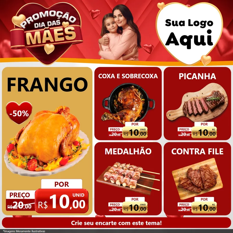 Modelo de Rede Social para Feed Facebook com o tema Promoção Dia das Mães para Assados
