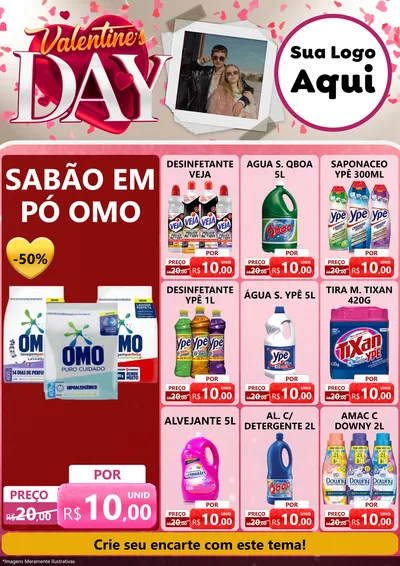 Modelo de Encarte para Encarte A4 Vertical com o tema Valentine's Day para Produtos de Limpeza