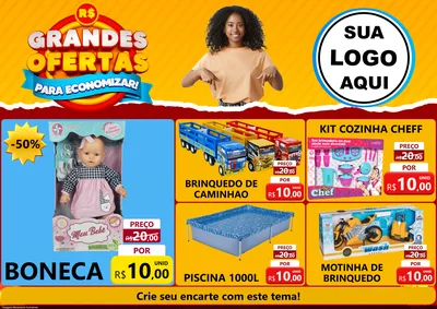 Modelo de Encarte para Encarte A4 Horizontal com o tema Grandes Ofertas Para Economizar! para Brinquedos