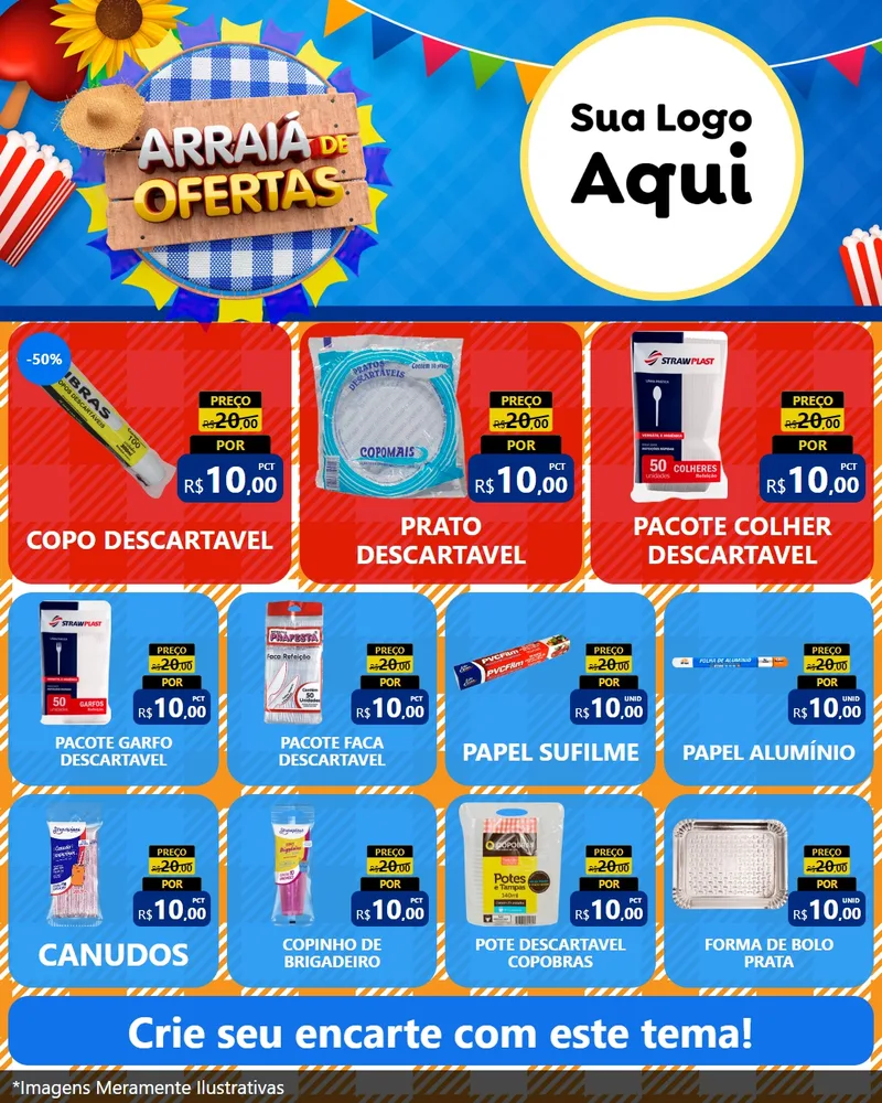 Modelo de Rede Social para Feed Instagram com o tema Arraiá de Ofertas para Embalagens