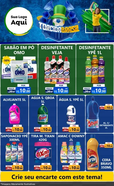Modelo de Encarte para Encarte Grande com o tema Torcida Brasil - Copa para Produtos de Limpeza