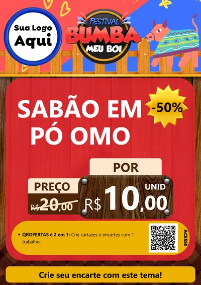Modelo de Cartaz para Cartaz A4 Vertical com o tema Festival Bumba Meu Boi para Produtos de Limpeza