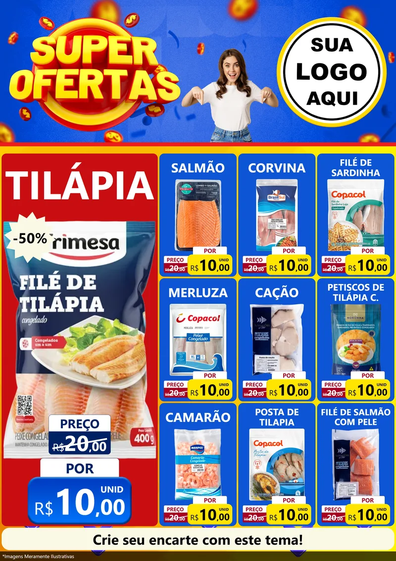 Modelo de Encarte para Encarte A4 Vertical com o tema Super Ofertas para Peixaria