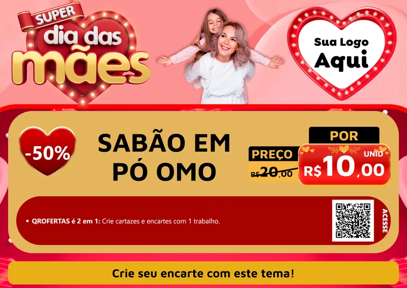 Modelo de Cartaz para Cartaz A4 Horizontal com o tema Super Dia Das Mães para Produtos de Limpeza