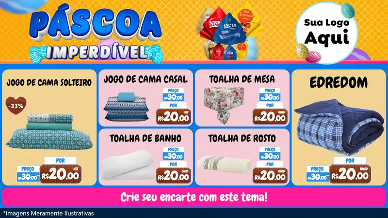Modelo de TV para TV Horizontal com o tema Páscoa Imperdível para Cama, Mesa e Banho