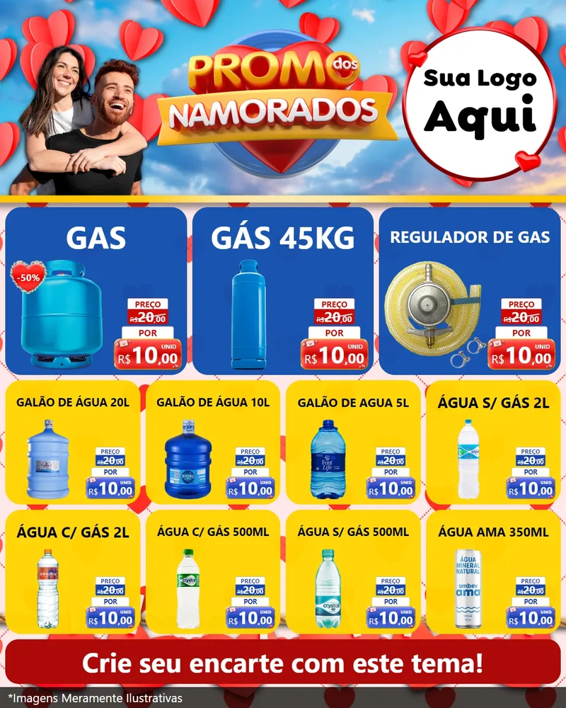 Modelo de Rede Social para Feed Instagram com o tema Promo dos Namorados para Água e gás