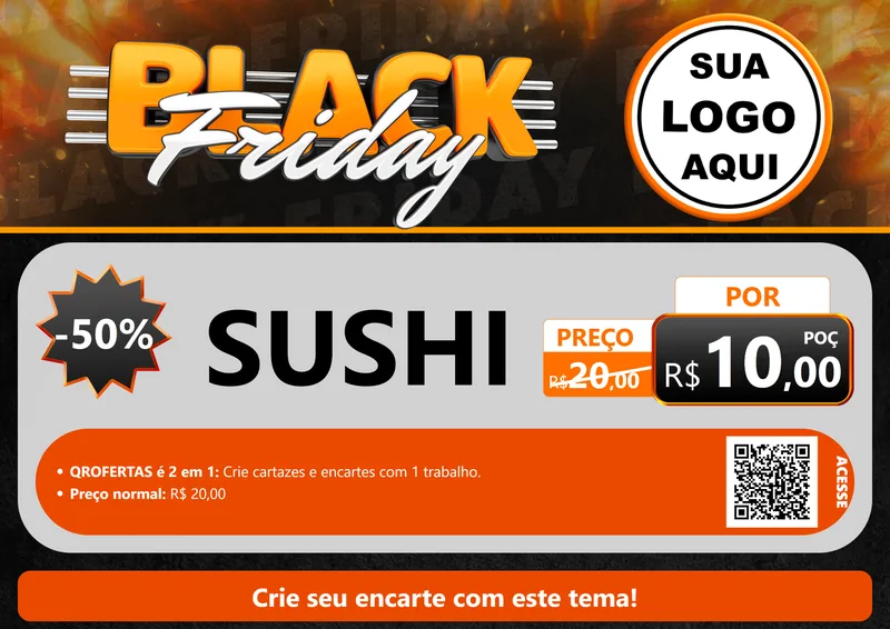 Modelo de Cartaz para Cartaz A4 Horizontal com o tema Black Friday para Comida japonesa