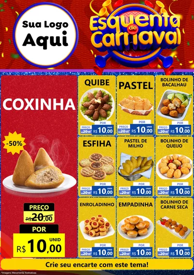 Modelo de Encarte para Encarte A4 Vertical com o tema Esquenta de Carnaval para Salgadaria