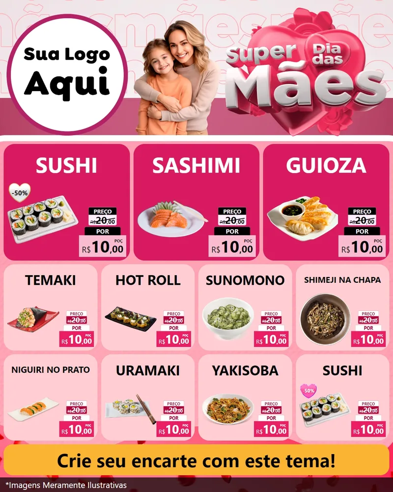 Modelo de Rede Social para Feed Instagram com o tema Super Dia Das Mães para Comida japonesa