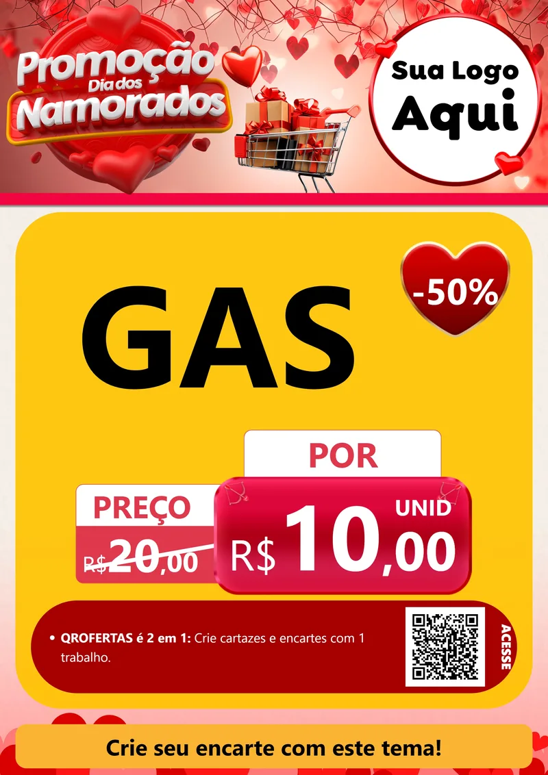Modelo de Cartaz para Cartaz A4 Vertical com o tema Promoção Dia dos Namorados para Água e gás