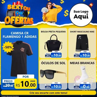 Modelo de Rede Social para Feed Facebook com o tema Sextou de Ofertas para Roupas e acessórios