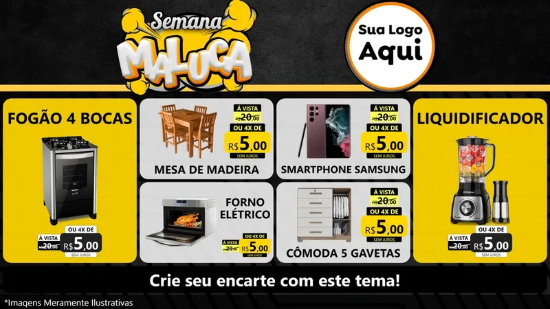 Modelo de TV para TV Horizontal com o tema Semana Maluca para Móveis e Eletro