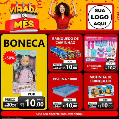 Modelo de Rede Social para Feed Facebook com o tema Virada de Mês para Brinquedos