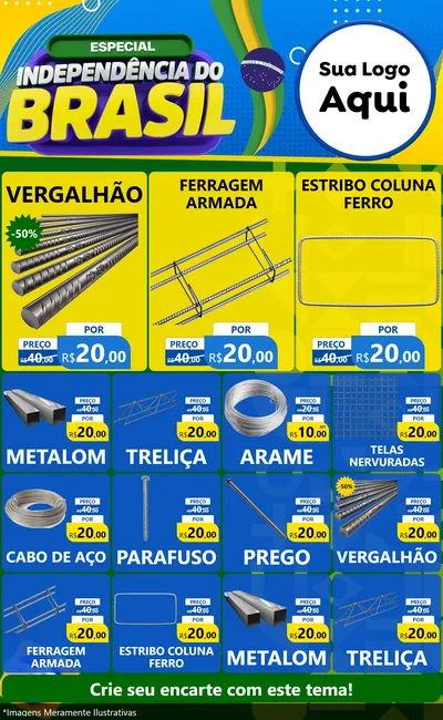 Modelo de Encarte para Encarte Grande com o tema Especial Independência do Brasil para Ferragens