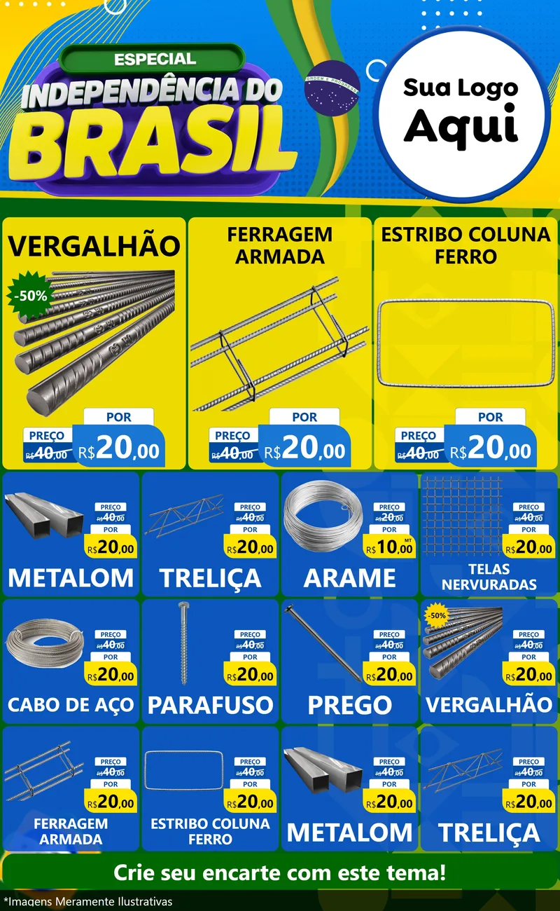 Modelo de Encarte para Encarte Grande com o tema Especial Independência do Brasil para Ferragens
