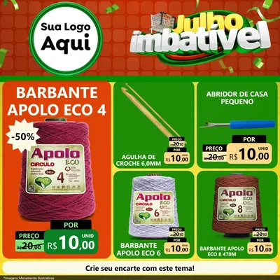 Modelo de Rede Social para Feed Facebook com o tema Julho Imbatível para Armarinho e Aviamentos
