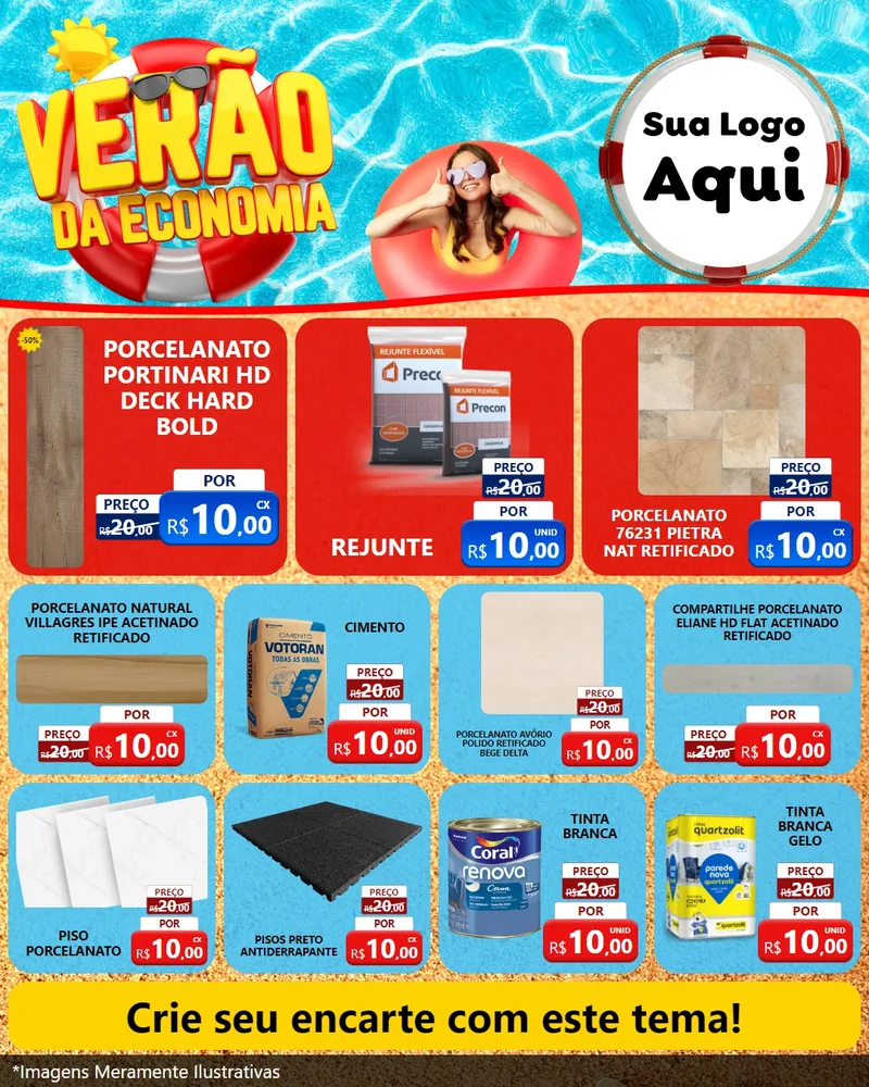 Modelo de Rede Social para Feed Instagram com o tema Verão da Economia para Pisos e revestimentos
