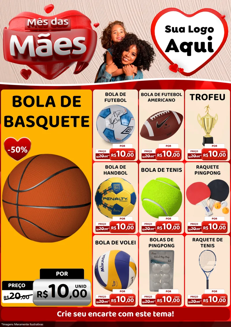 Modelo de Encarte para Encarte A4 Vertical com o tema Mês das Mães para Artigos Esportivos