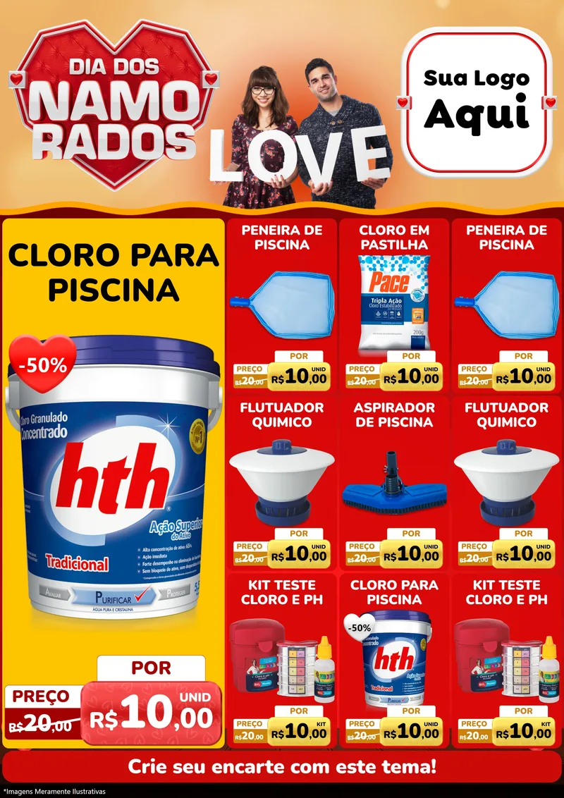 Modelo de Encarte para Encarte A4 Vertical com o tema Dia dos Namorados para Produtos para Piscina