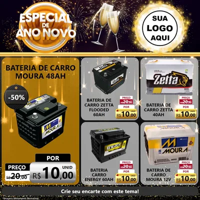 Modelo de Rede Social para Feed Facebook com o tema Especial de Ano Novo para Baterias Elétricas