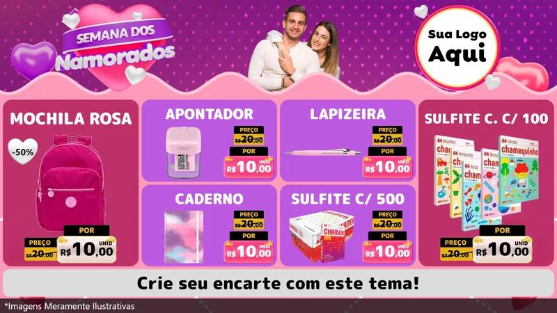 Modelo de TV para TV Horizontal com o tema Semana dos Namorados para Papelaria