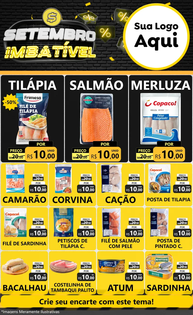 Modelo de Encarte para Encarte Grande com o tema Setembro Imbatível para Peixaria